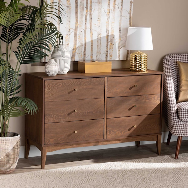 Baxton Studio Landis Mid-Century Ash Walnut Finished Wood 6-Drawer Dresser 193-11303-ZORO - main